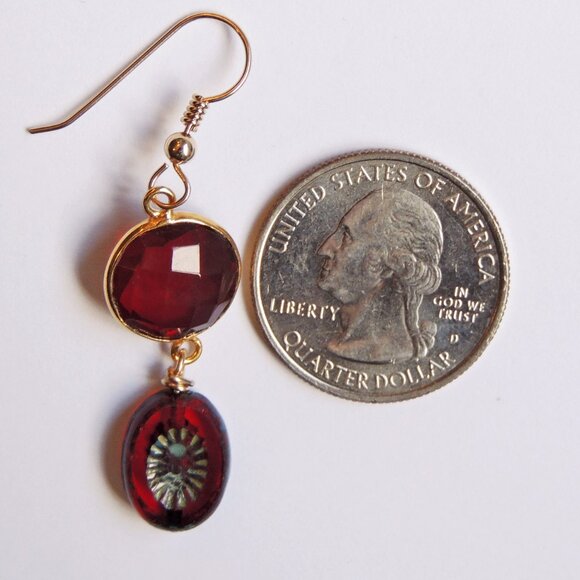 Boho 14k Gold-filled Burgundy Red Garnet Dangle Earrings - Picture 2 of 2